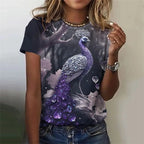 Fashion Women's T-shirt With Cute Peacock Graphic 3D Printed Short Sleeve Summer T-shirts Oversized Loose Women's Clothing