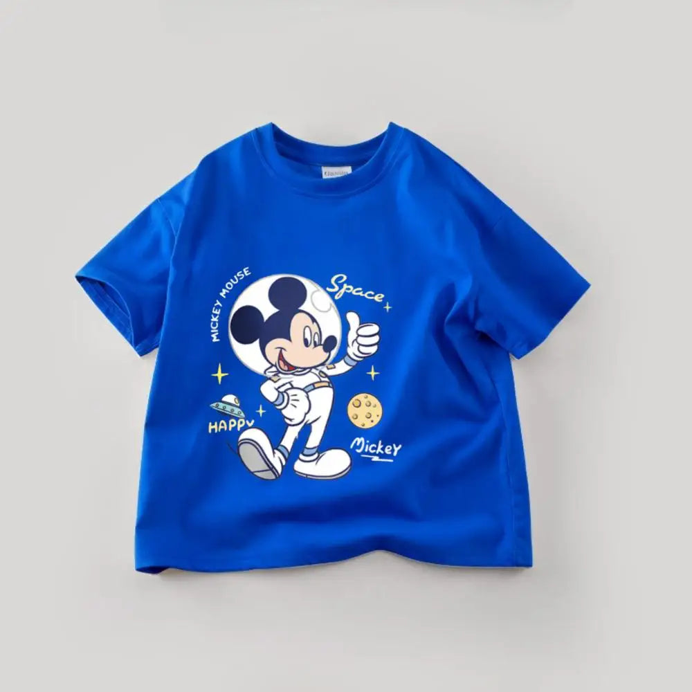 Disney Mickey Boys T Shirts Short Sleeved Tops Cartoon Cotton Kids Clothing Summer Casual Simple Children Tees Toddler Costume