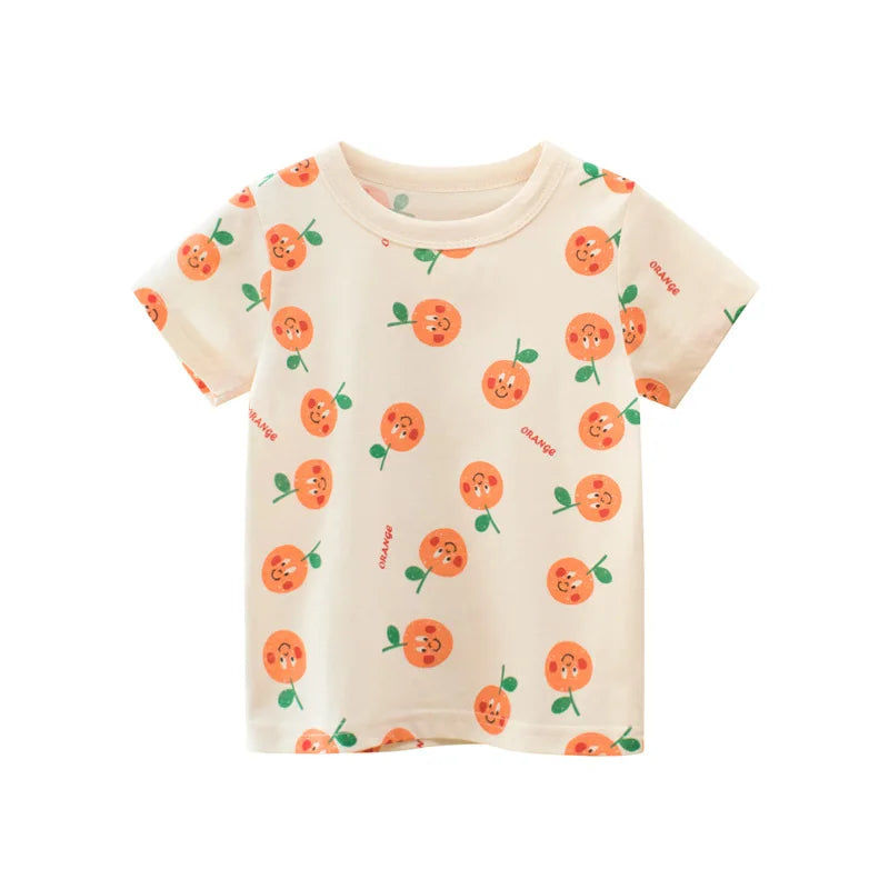 2025 Summer 2-8 Years Kids Girl Shorts Sleeve T-shirts Printed Little Girl Top Baby Girl T Shirts Children Toddler Girl Clothes