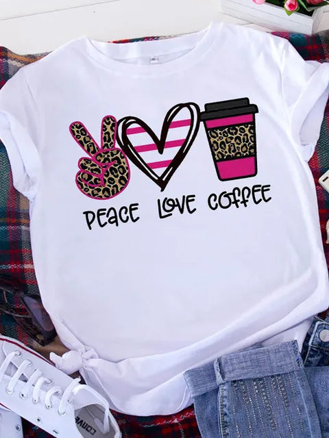 Plus Size Brave Soul L American Retro Letters Love White T-shirt Women Short Sleeve Round Neck Casual Top Summer Aesthetics Tops