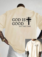 Men's Summer 100% Cotton Casual God is a Good Faith Double sided Printed Loose Sport Round Neck Short Sleeve T-shirt Versatile T