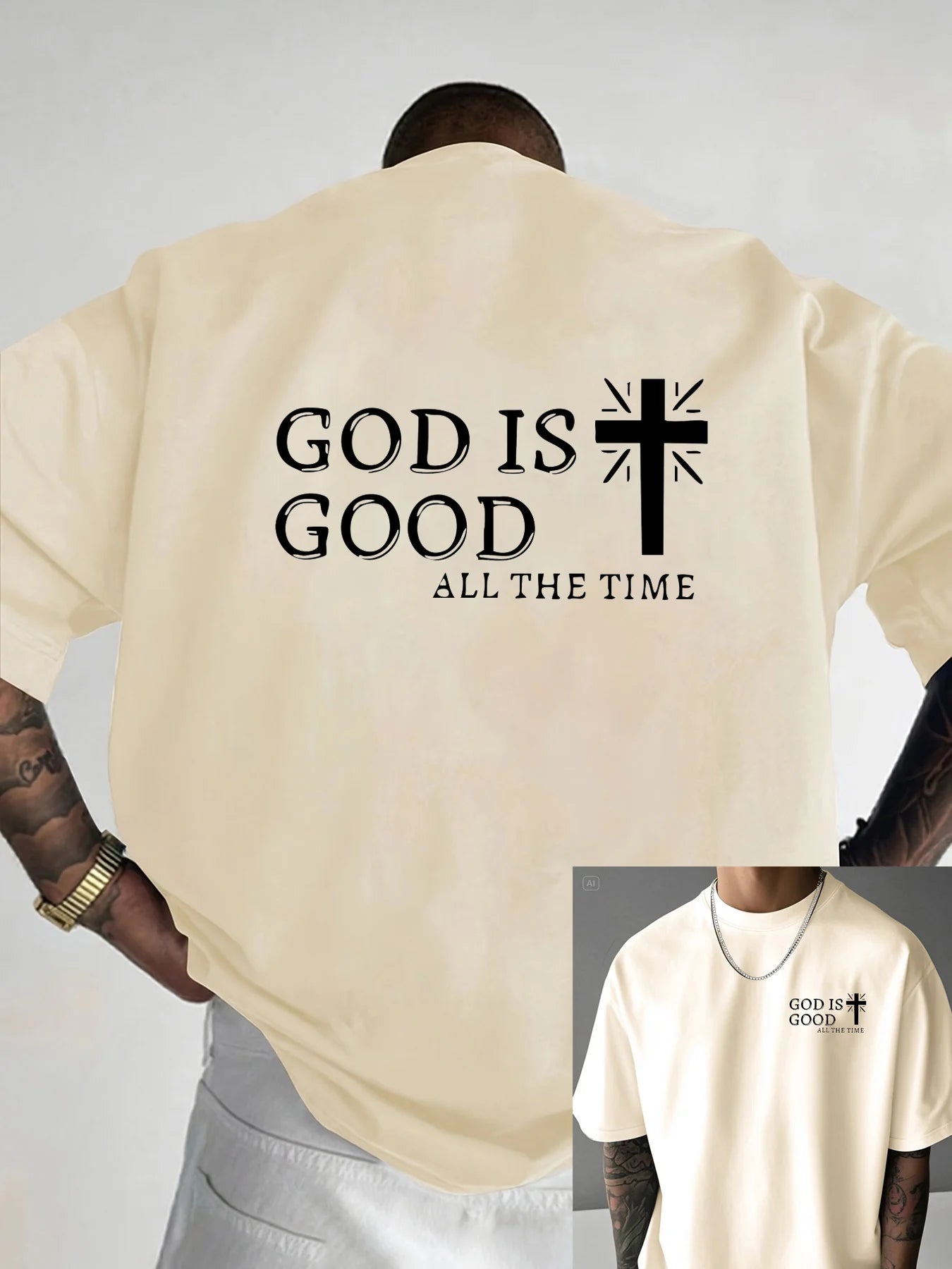 Men's Summer 100% Cotton Casual God is a Good Faith Double sided Printed Loose Sport Round Neck Short Sleeve T-shirt Versatile T