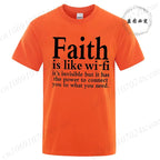 Men's Street Wear Faith Is Like Wifi God Jesus Religious Christian Funny T-shirt Short Sleeve Streetwear Summer T Shirts Men Top