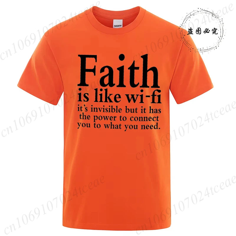 Men's Street Wear Faith Is Like Wifi God Jesus Religious Christian Funny T-shirt Short Sleeve Streetwear Summer T Shirts Men Top