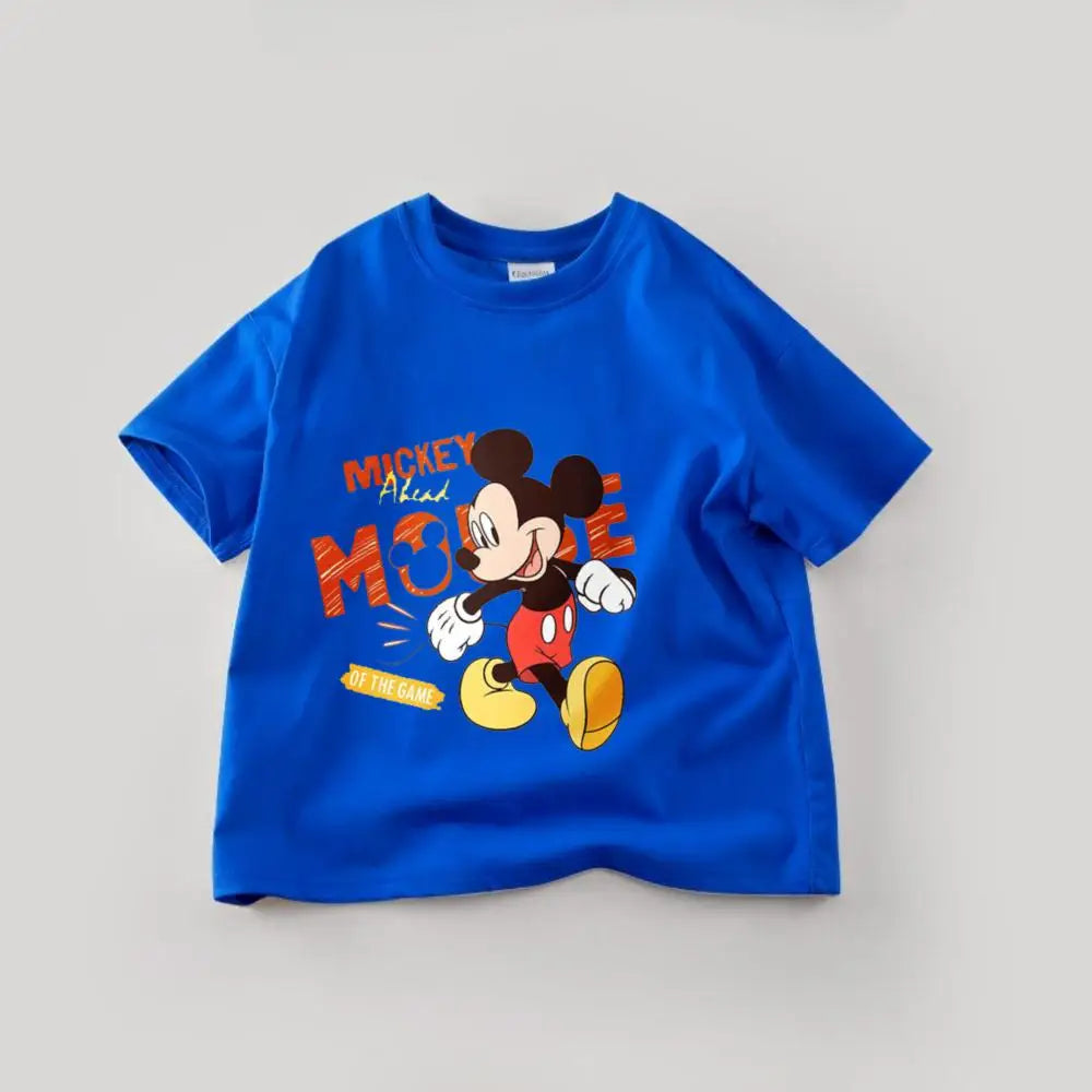 Disney Mickey Boys T Shirts Short Sleeved Tops Cartoon Cotton Kids Clothing Summer Casual Simple Children Tees Toddler Costume