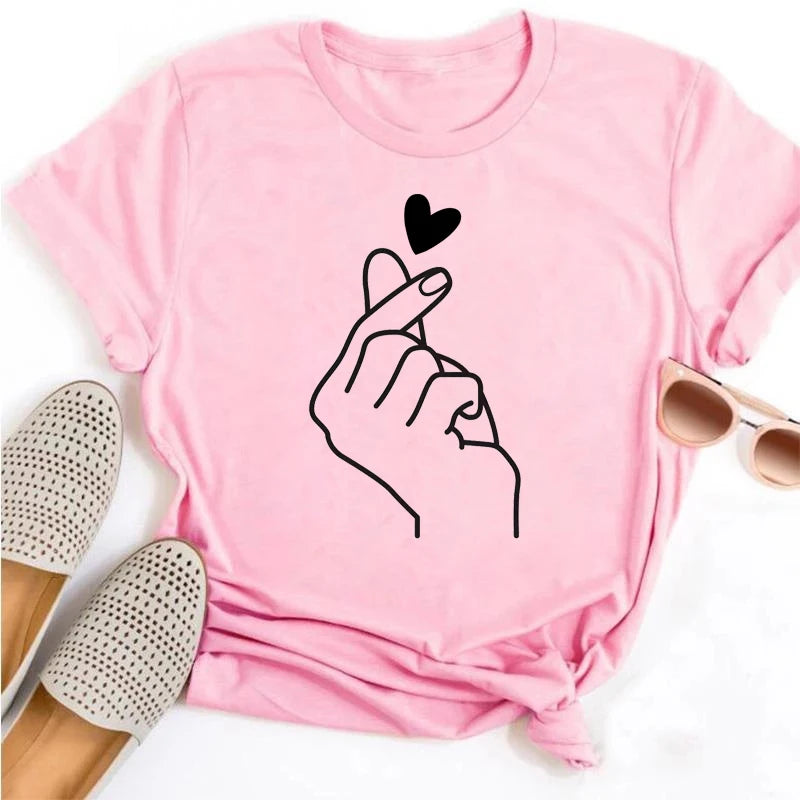 New Women T Shirt Cute Than Heart Printed T-shirt Fashion Love Heart Loose Short Sleevs Round Neck T-shirt Casual Female Tops