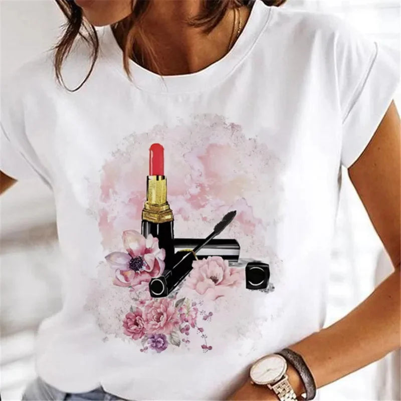 Sweet Wine Plus Size T-Shirt Women Clothing Print Girl 90s Cartoon Printing Clothes Graphic Top Lady Female Tee