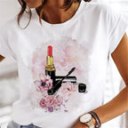 Sweet Wine Plus Size T-Shirt Women Clothing Print Girl 90s Cartoon Printing Clothes Graphic Top Lady Female Tee