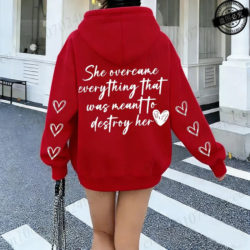 She Overcame Everything That Hooded Tops Graphic Printing Hoodies Clothing Pullover Men Women Hoodies Sweatshirts Oversized