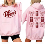 Dr Pepper Can and Bowknot Duplex Printing Hoodie Retro Soda Lover Pullover Women Fashion Daily Life Streetwear Fall Winter Tops