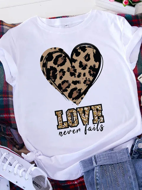 Plus Size Brave Soul L American Retro Letters Love White T-shirt Women Short Sleeve Round Neck Casual Top Summer Aesthetics Tops