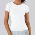 Women Yoga Shirts Sports T Shirt Summer Short Sleeve Round Neck Breathable Stretchy GYM Yoga Slim Fitness Active Top Tee