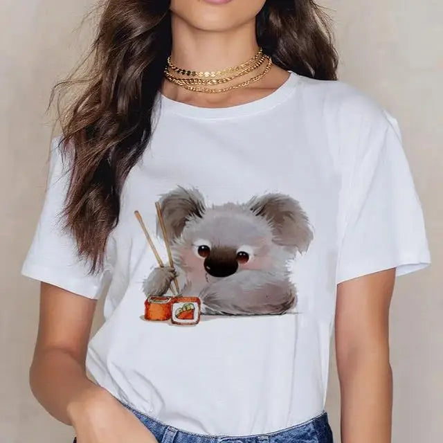 Women Cartoon Kawaii Animal Koala Print Woman Tshirt Harajuku Ropa Mujer Graphic Plus Size T-Shirt Casual Streetwear  Tees