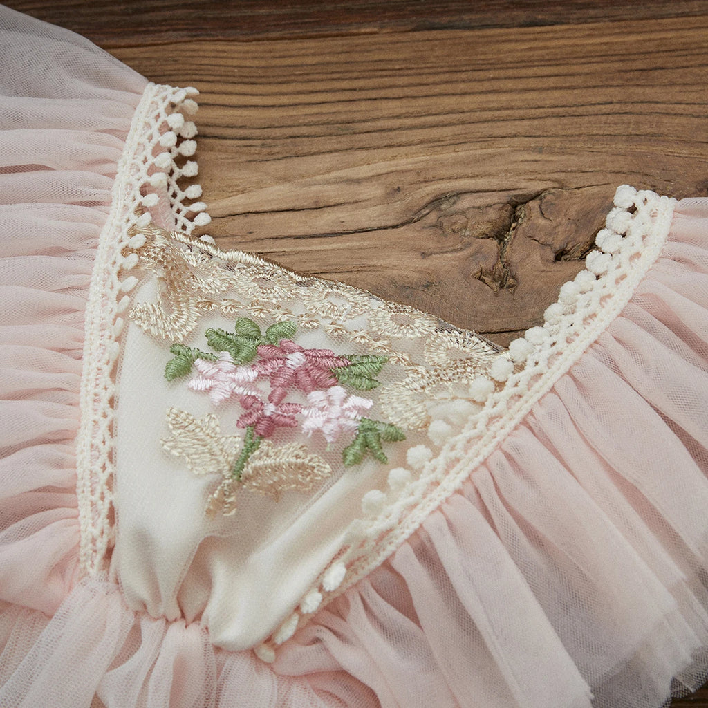 ma&baby 0-24M Baby Girl Romper Newborn Infant Jumpsuit Princess Floral Embroidery Tulle Outfits Birthday Party Clothing