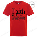 Men's Street Wear Faith Is Like Wifi God Jesus Religious Christian Funny T-shirt Short Sleeve Streetwear Summer T Shirts Men Top