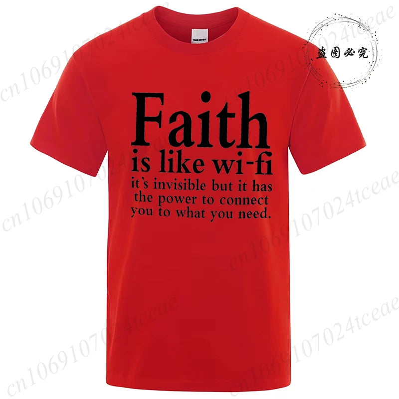 Men's Street Wear Faith Is Like Wifi God Jesus Religious Christian Funny T-shirt Short Sleeve Streetwear Summer T Shirts Men Top