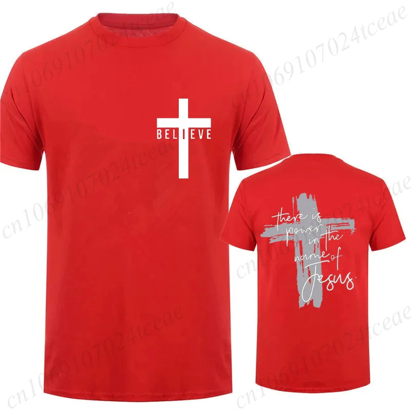 Women/Men Christian Faith T-shirts There Is Power in The Name of Jesus Graphic T-shirts Unisex Cross Faiths Graphic T Shirts