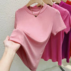 Fashion Women T Shirt Street Sexy Slim Casual T-Shirt Solid Plus Size Top Tees Summer Crew Neck Short Sleeve Women's Clothing