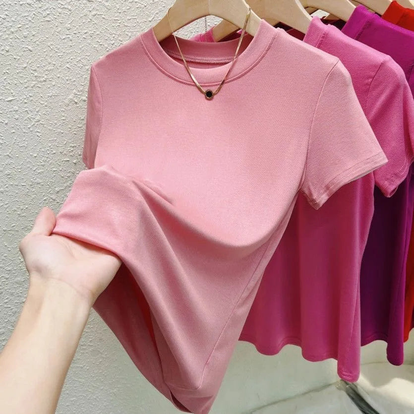 Fashion Women T Shirt Street Sexy Slim Casual T-Shirt Solid Plus Size Top Tees Summer Crew Neck Short Sleeve Women's Clothing