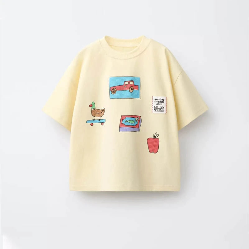 Summer Lovely TShirt 1-7Years Old Boys Girls Printed Tees Kids New Design Tops Round Neck Bottoming Shirt Cotton Short Sleeve
