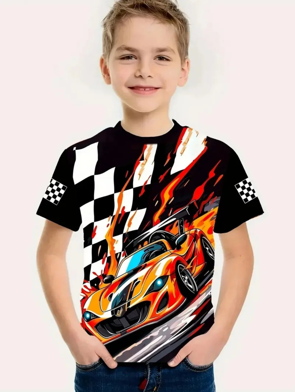 Cool Car Boy's T-Shirt Fashion 3D Print Summer Kids Short Sleeve Tops Lightweight Tees Outdoor Comfortable Children's Clothing