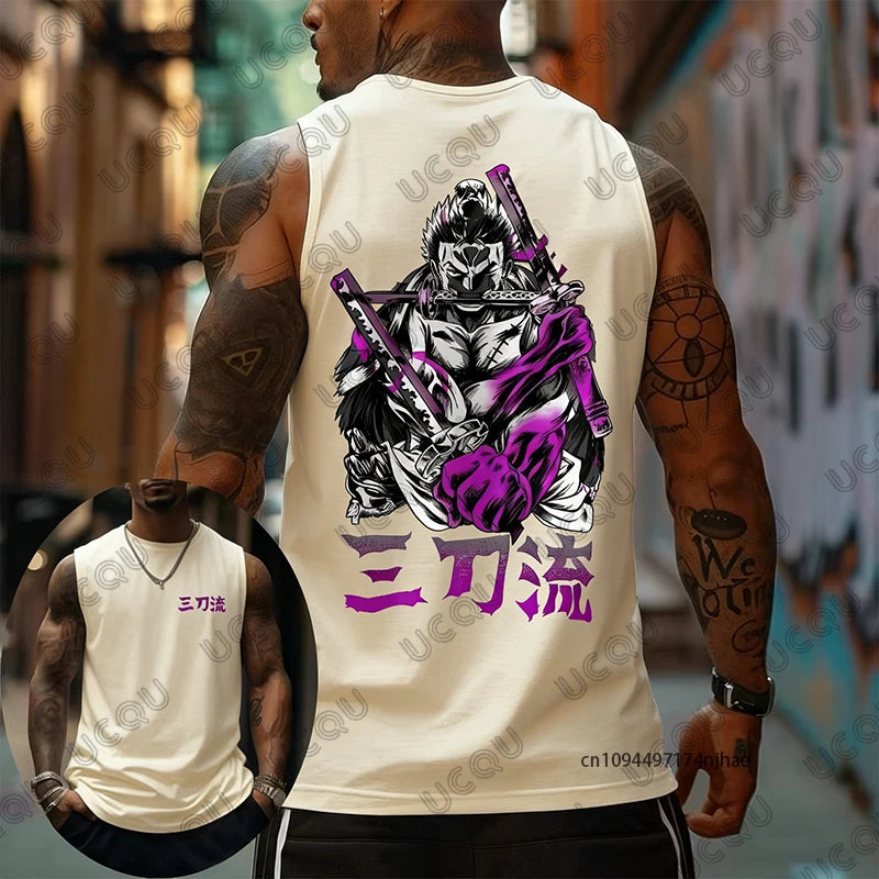 One Piece Anime Roronoa Zoro Print Sleeveless T-Shirt For Men Summer Sports Fitness Vest Tank Top Casual Oversized Unisex Tees