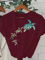 Women's Casual Short Sleeve T-Shirt Loose Fit Round Neck with Cartoon Turtle Graphic Print for Spring/Summer women clothing