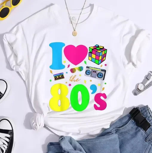 New Fashion I Love The 80s T-Shirt Womens Vintage 1980s T-Shirt Funny Classic T-Shirt Tops Women's Tees Streetwear T-Shirts