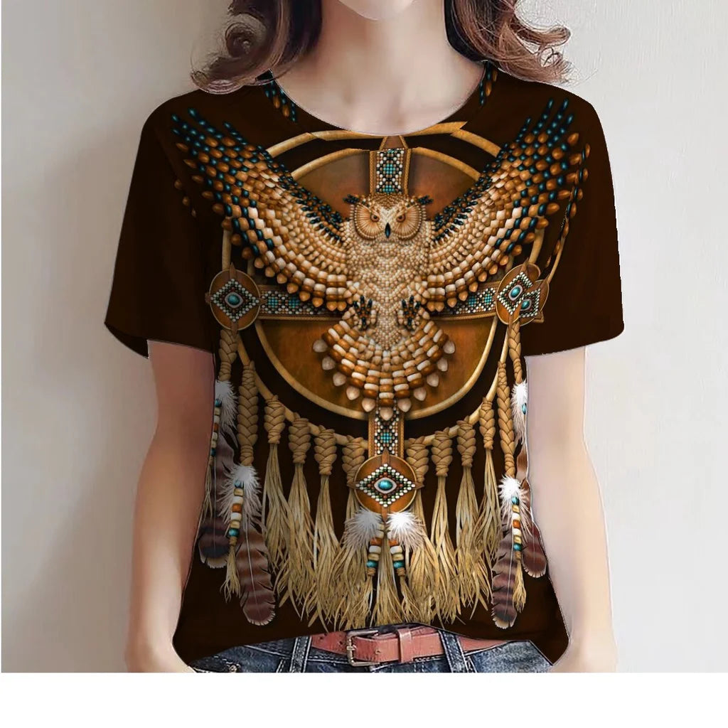 Women's T-Shirt for Women Summer Short Sleeve Loose Casual Flower Printed Top Indian Pattern Pullover T Shirts for Girls Sweater