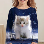 Children's Clothing Girl T-Shirts Top Long Sleeve Children T-Shirt Cute Cat Print Casual Kids Summer Autumn Clothes Girl Clothes