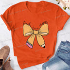 Women's Inspirational Teacher Graphic T Shirt Pencil Bow Design Short Sleeve Tee Gifts for Teacher's Day Crew Neck Classic Tops