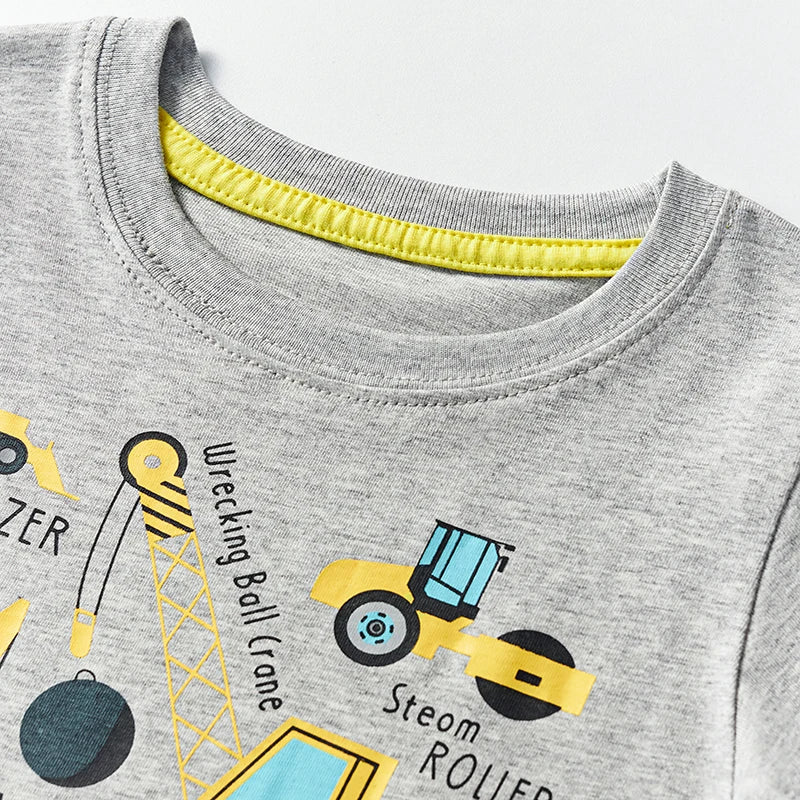 Little maven 2026 Summer Fashion New Tops Children's Clothing T-shirts Cartoon Excavators Infant Baby Boys Kids Clothes