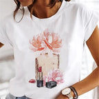 Sweet Wine Plus Size T-Shirt Women Clothing Print Girl 90s Cartoon Printing Clothes Graphic Top Lady Female Tee