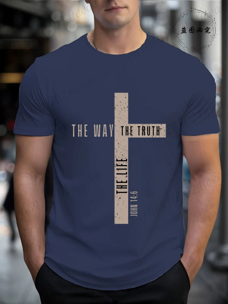 Mens Jesus Is King T-Shirts,The Way The Truth The Life Tops,Bible Verse Jesus Shirt,Mens Christian T-Shirt,Cross Vintage Tees