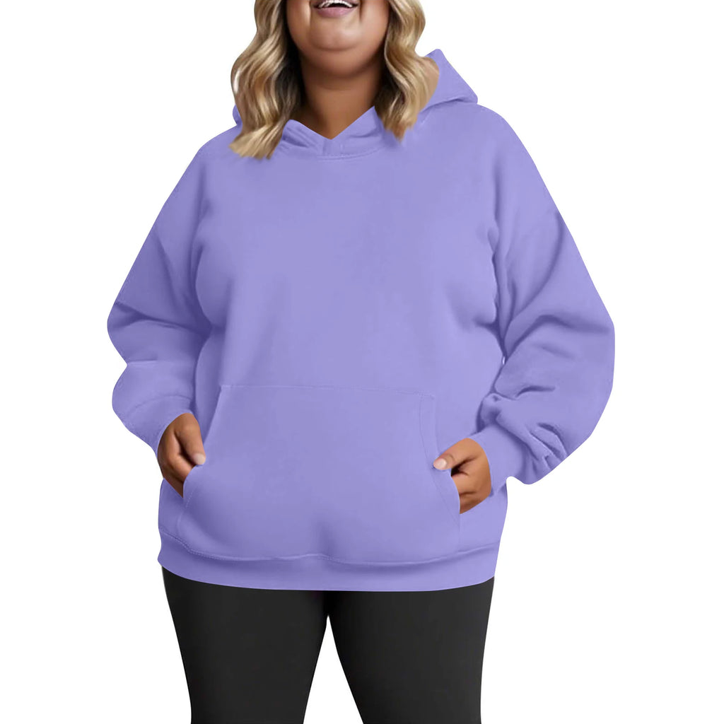 Plus Size Hooded Sweatshirt for Women Fall Fashion Casual Solid Color Pocket Hoodies Women's Clothing Street Hip Hop Hoody
