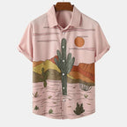 Desert Cactus Shirt for Men 3D Print Summer Hawaiian Harajuku Fashion Shirt Top Blouse Short Sleeves Street Vacation Beachwear