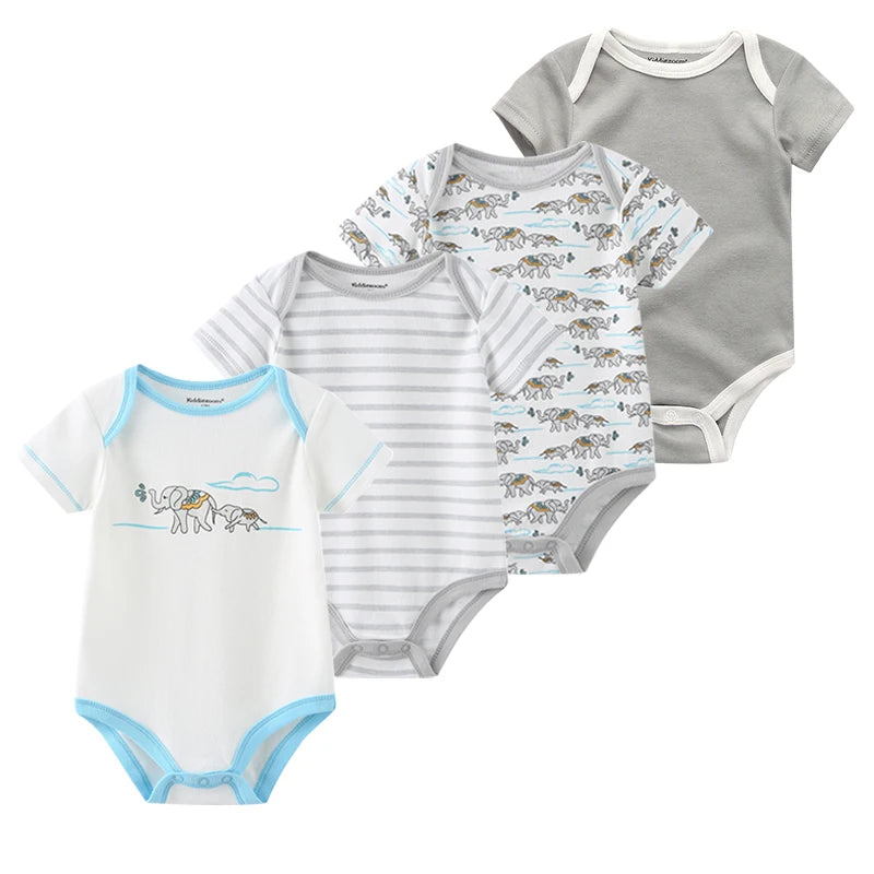 4Pieces Cotton Newborn Bodysuit Print Baby Girl Clothes 0-12M Cartoon Baby Boy Clothes Summer Short Sleeve Romper Bebes