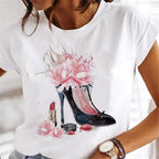Sweet Wine Plus Size T-Shirt Women Clothing Print Girl 90s Cartoon Printing Clothes Graphic Top Lady Female Tee