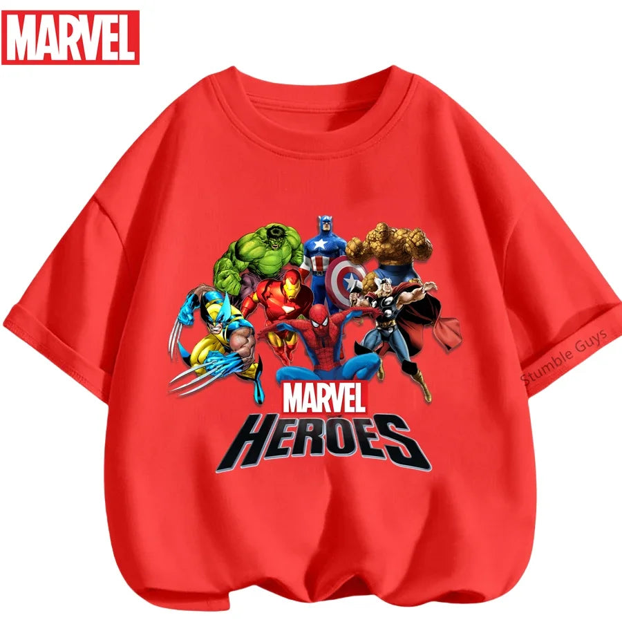 Summer Boys Girls Hulk T-Shirt 3-14 Years Marvel Super Hero Kids Spiderman Breathable Short Sleeve Avengers Soft Tee