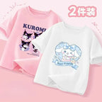 2pcs/pack Sanrio Summer Baby Girls Clothes Children Kuromi Printed Short Sleeve T-shirts Kid Cotton Cartoon Breathable Soft Top