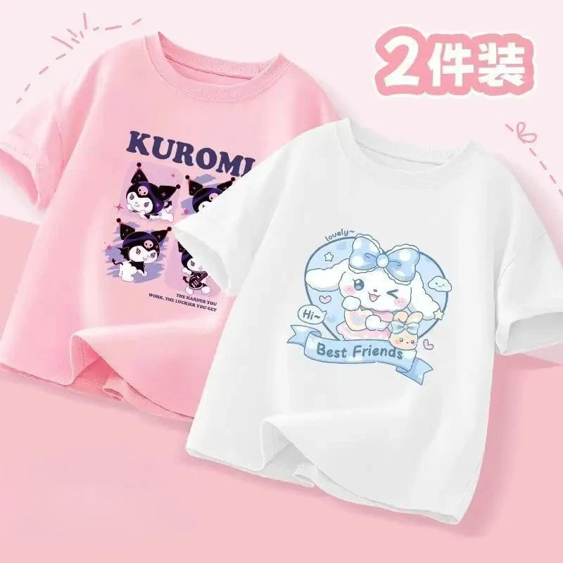 2pcs/pack Sanrio Summer Baby Girls Clothes Children Kuromi Printed Short Sleeve T-shirts Kid Cotton Cartoon Breathable Soft Top