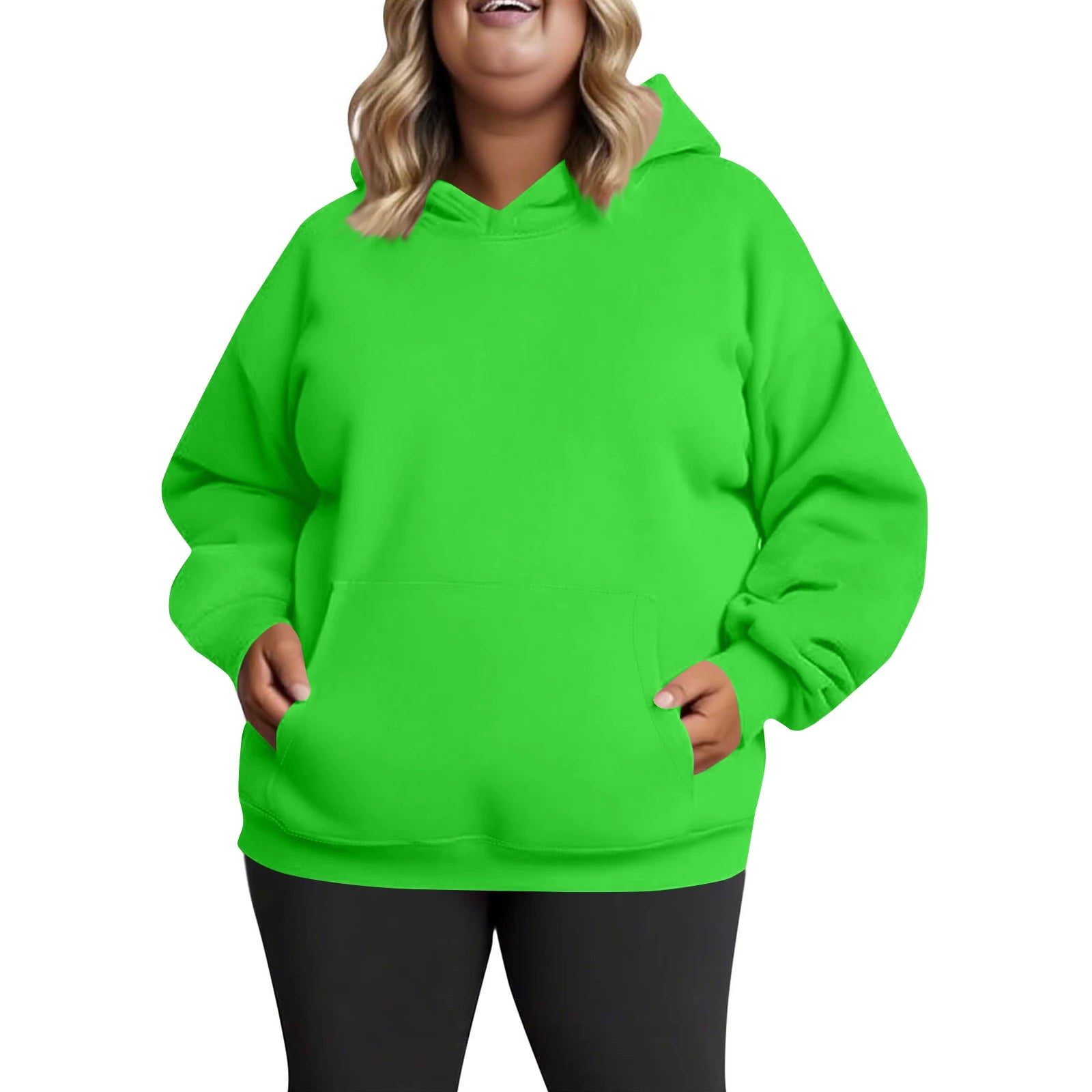 Plus Size Hooded Sweatshirt for Women Fall Fashion Casual Solid Color Pocket Hoodies Women's Clothing Street Hip Hop Hoody
