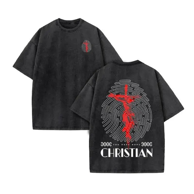 Jesus Christian Design New Summer Men's Top T-shirt Wash Short Sleeve Street Print Vintage T-shirt Oversized for Men and Women