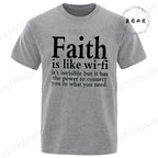 Men's Street Wear Faith Is Like Wifi God Jesus Religious Christian Funny T-shirt Short Sleeve Streetwear Summer T Shirts Men Top