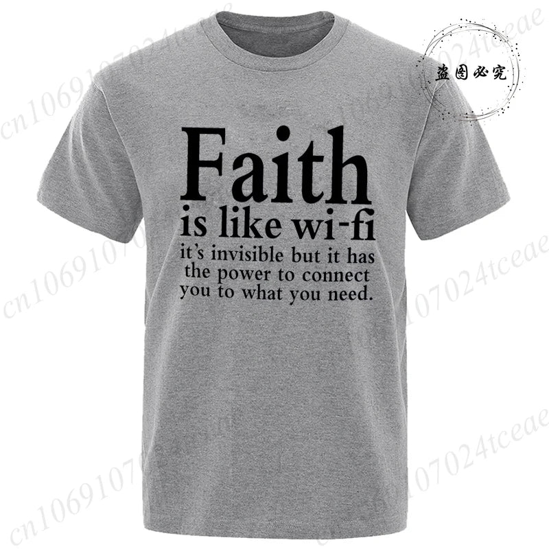 Men's Street Wear Faith Is Like Wifi God Jesus Religious Christian Funny T-shirt Short Sleeve Streetwear Summer T Shirts Men Top