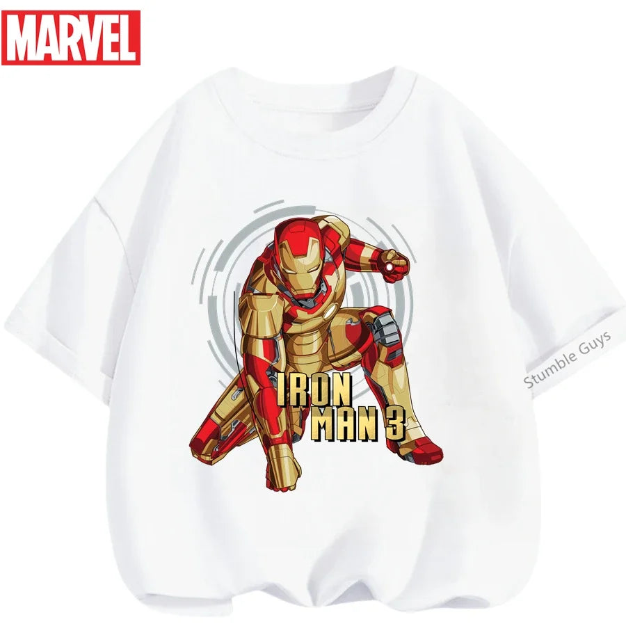Kids Marvel Iron Man Avengers T-Shirt Boys Girls Summer Casual Tees 2026 New Anime Clothes