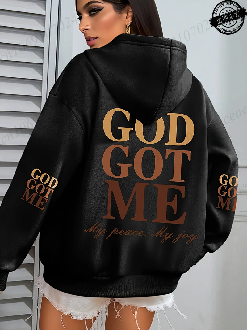 New Hoodies God Got Me Print Pullover Fashion Women Oversized Hoodie Long Sleeve Casual Hooded Sweatshirt Christian Design Hoody