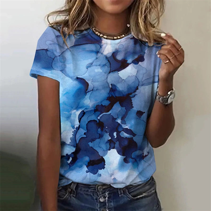 Women's T-Shirts Flowers Fashion Print O Neck Short Sleeve Tees O-Neck Personality Women Summer Harajuku Loose Female Clothing