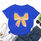 Women's Inspirational Teacher Graphic T Shirt Pencil Bow Design Short Sleeve Tee Gifts for Teacher's Day Crew Neck Classic Tops