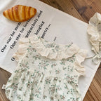 New In: Cute Flower Ruched Fly Sleeve Bodysuits for Newborn Baby Girls 98% Cotton Gift Hat Kids Infant Princess One-pieces 0-24M